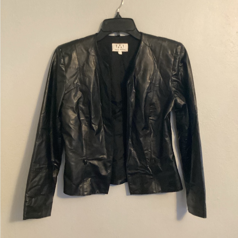 David Meister Woman’s Faux Leather Black Jacket. Size 4.